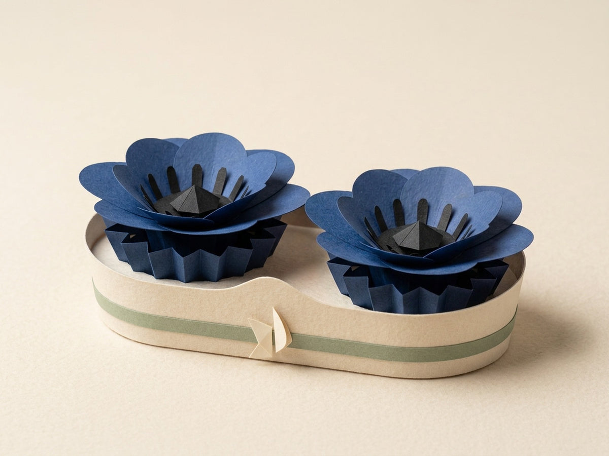 Papierblumen-Strauß-Box mit zwei Anemonen, Dreiviertelansicht