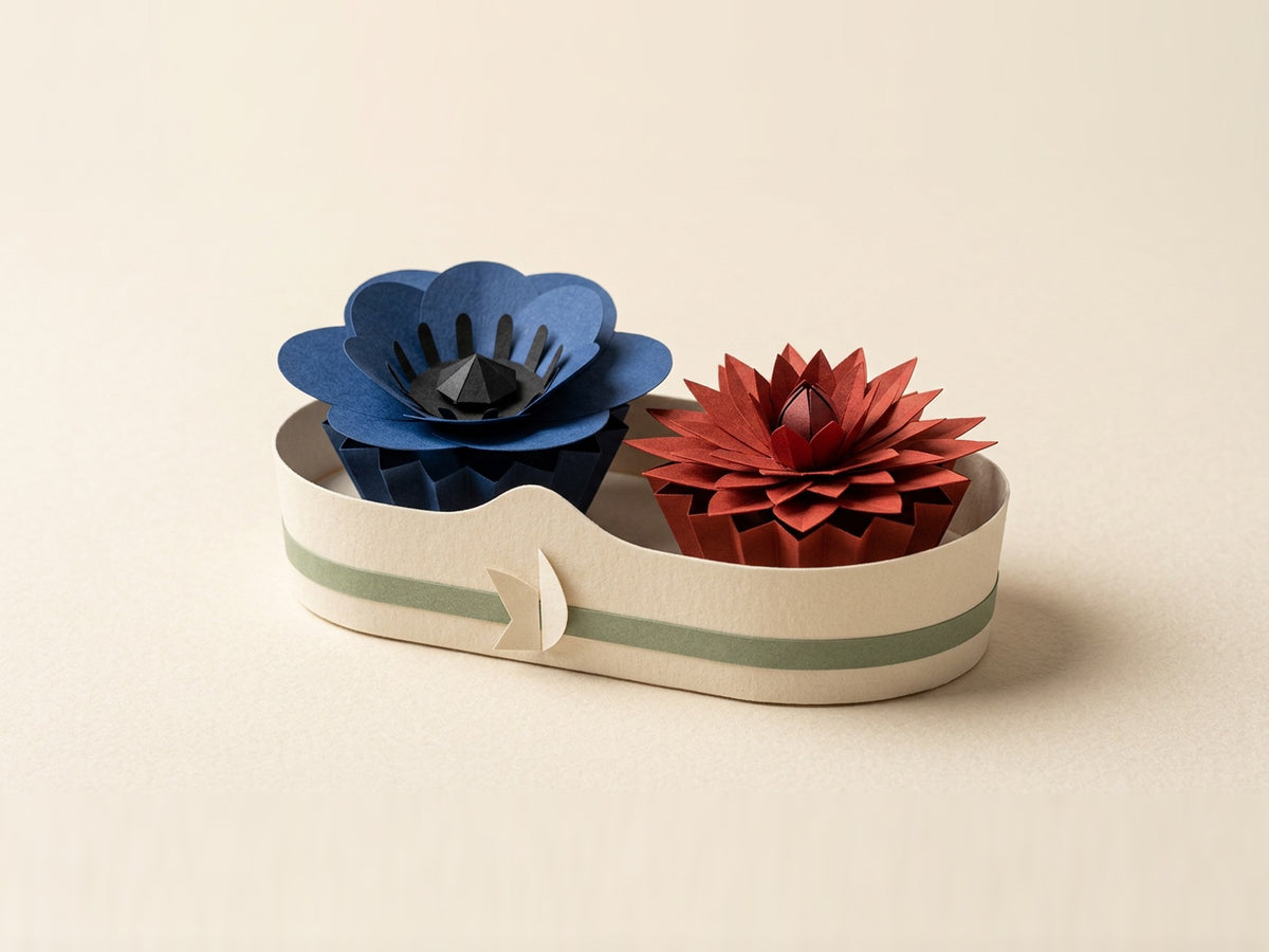 Papierblumen-Strauß-Box mit Anemone und Dahlia, Seitenansicht