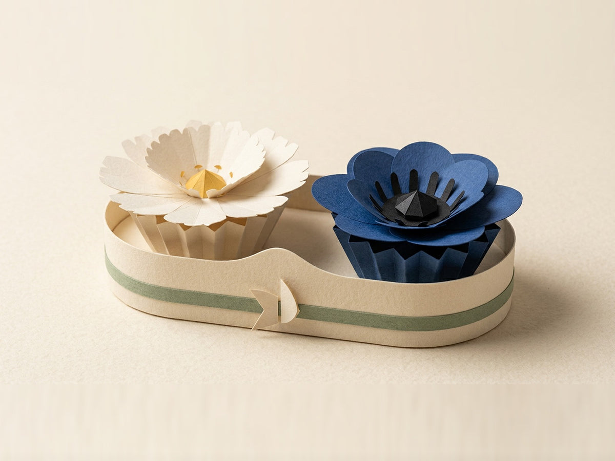 Papierblumen-Strauß-Box mit Daisy und Anemone, Dreiviertelansicht