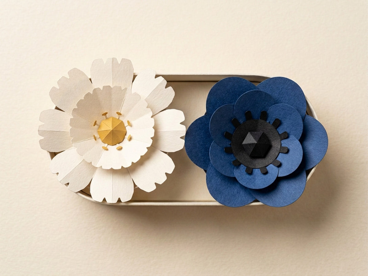 Papierblumen-Strauß-Box mit Daisy und Anemone, von oben
