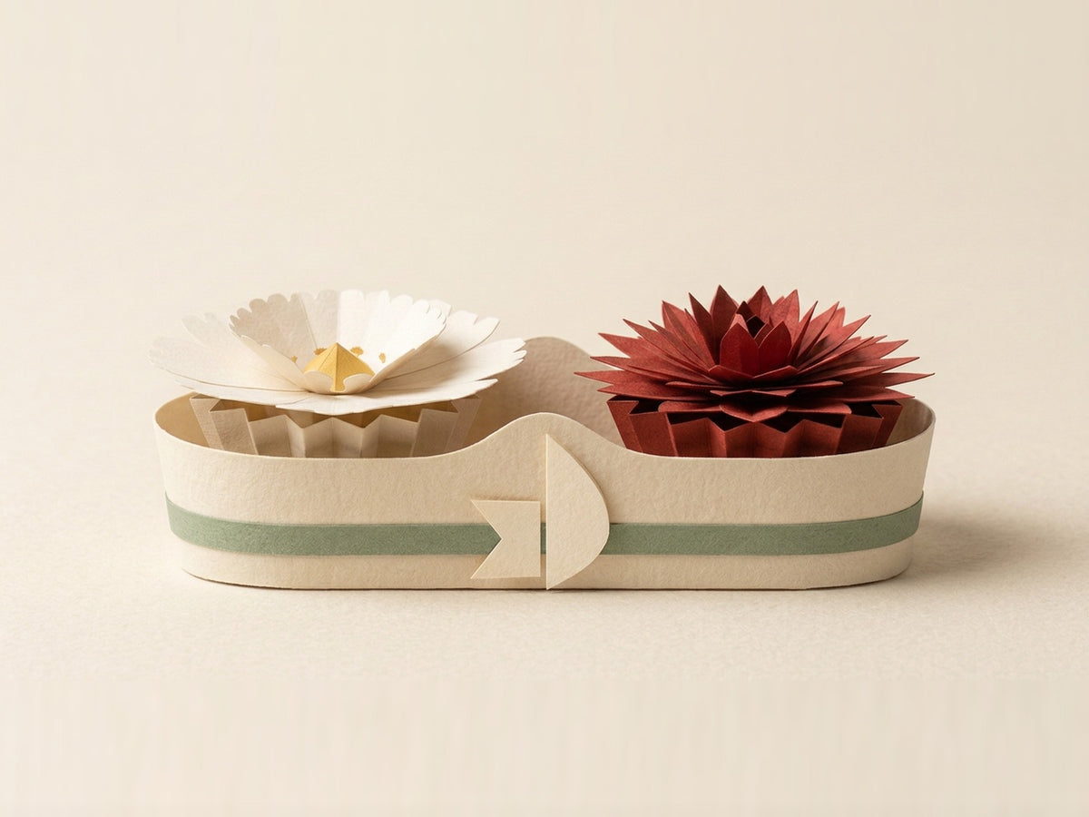 Papierblumen-Strauß-Box mit Daisy und Dahlia, Frontansicht