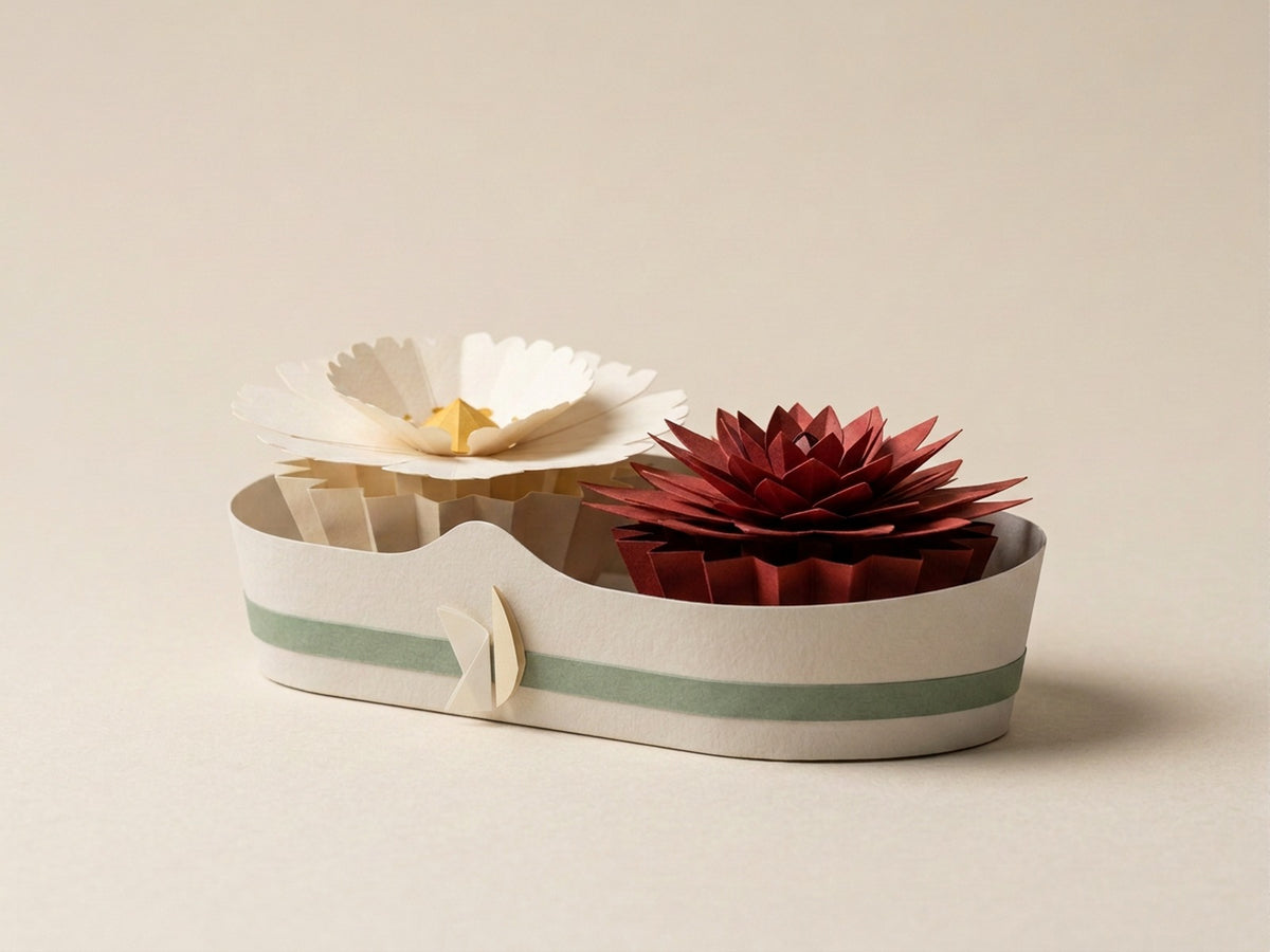 Papierblumen-Strauß-Box mit Daisy und Dahlia, Seitenansicht