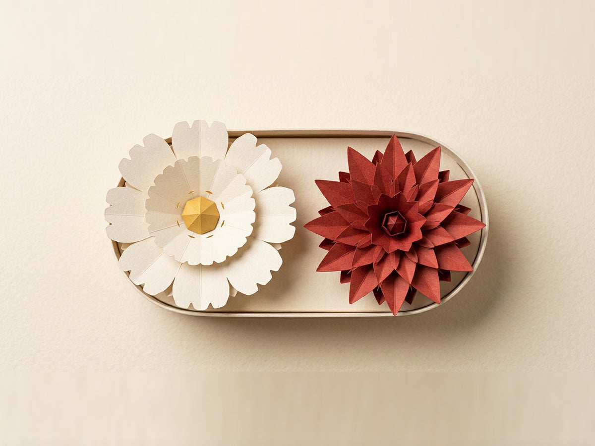 Papierblumen-Strauß-Box mit Daisy und Dahlia, von oben