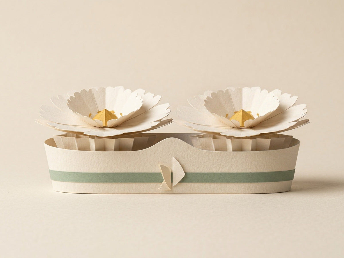 Papierblumen-Strauß-Box mit zwei Gänseblümchen, Vorderansicht