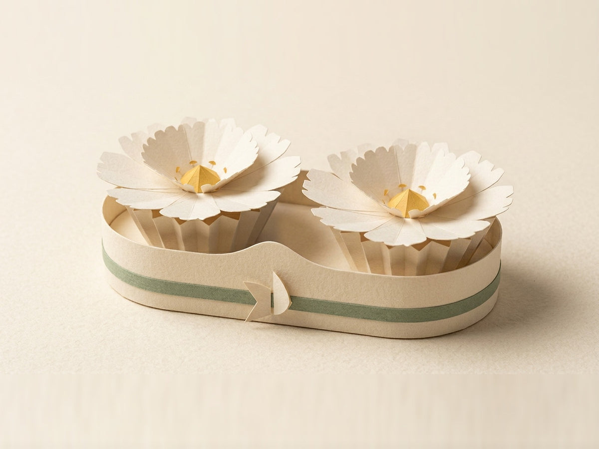 Papierblumen-Strauß-Box mit zwei Gänseblümchen, Dreiviertelansicht