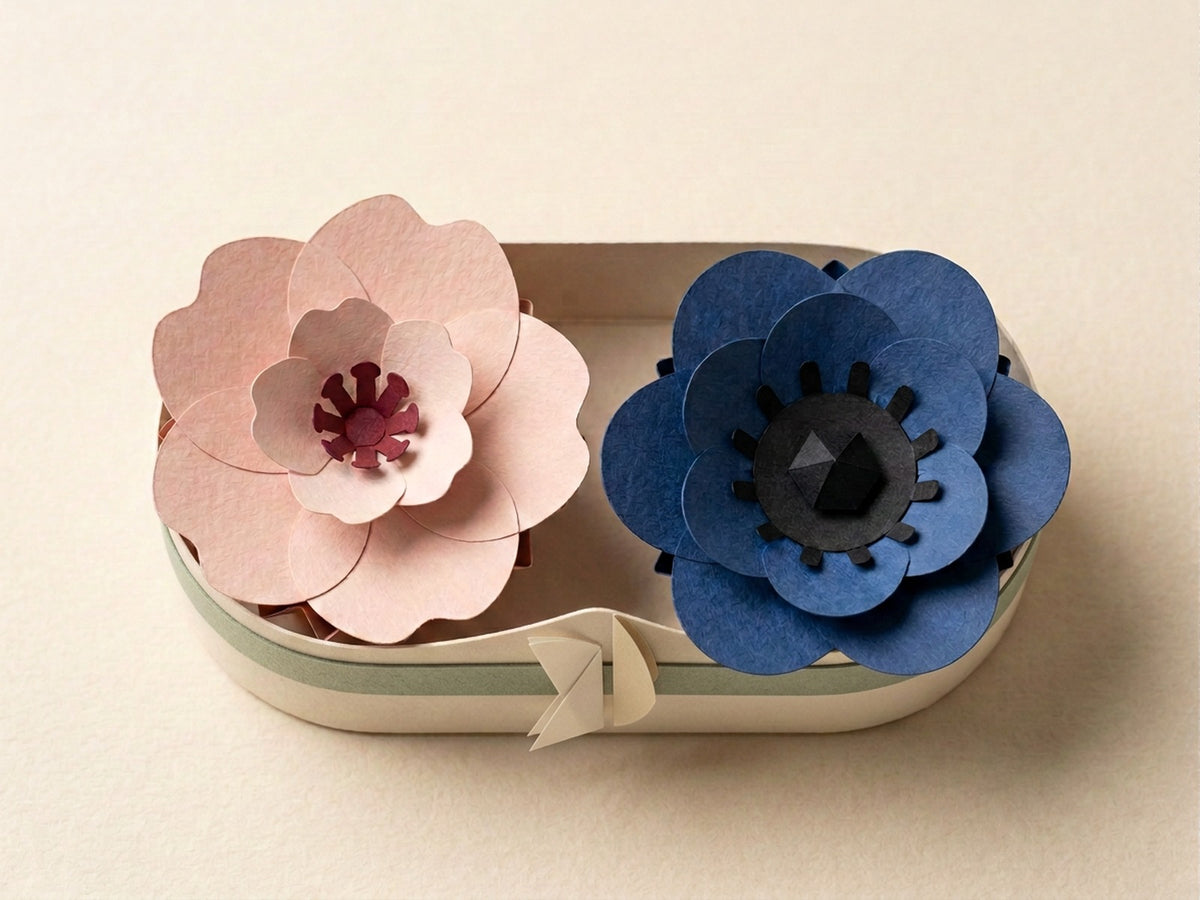 Papierblumen-Strauß-Box mit Sakura und Anemone, von oben