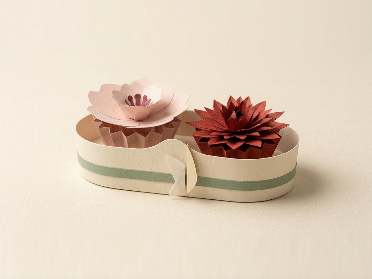 Papierblumen-Strauß-Box mit Sakura und Dahlia, Seitenansicht