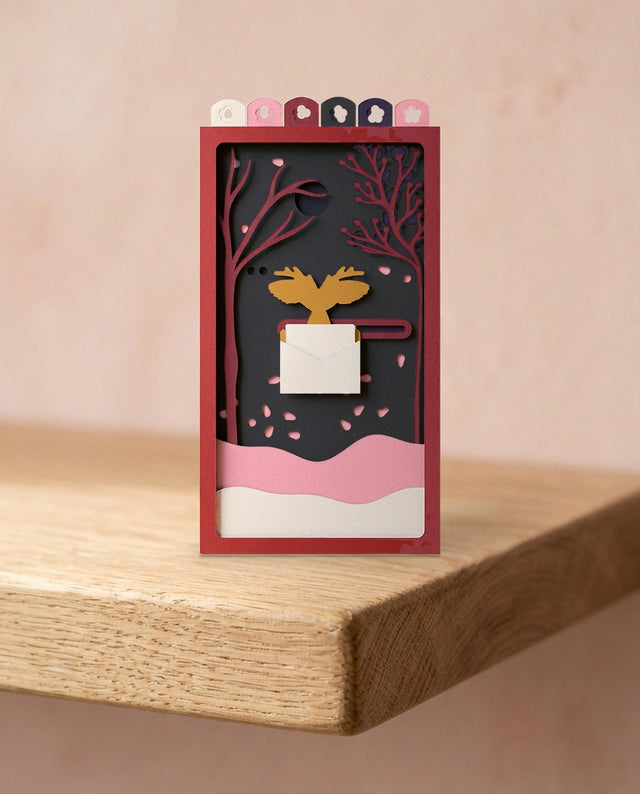 AI-generated image: Love Letters at rest, night sky, dark blossoms, owl and envelope in the centre.
