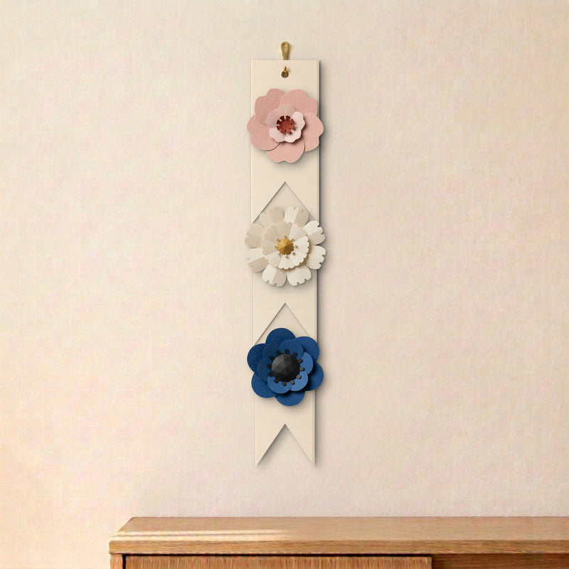 Paper Flower Garland, Blush mix: Sakura, Daisy and Anemone, front view, three flowers