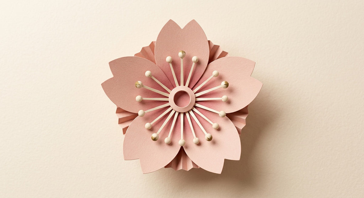 [CONCEPT PLACEHOLDER] Sakura paper flower in blush on its pleated paper cup, top-down view (AI concept image, not the final product)