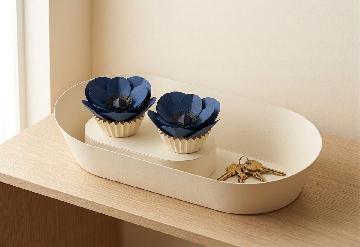 Paper Flowers Duo: two Anemone in the smooth flared oval cream card holder