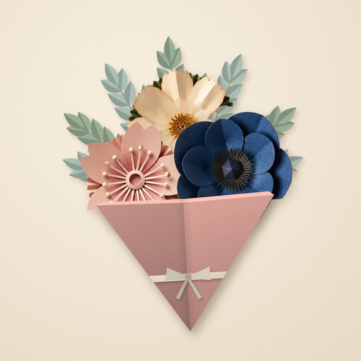 Blush rosa Papierblumenstrauß mit Sakura, Daisy und Anemone, Blumen, die nie verwelken, FOLDORI