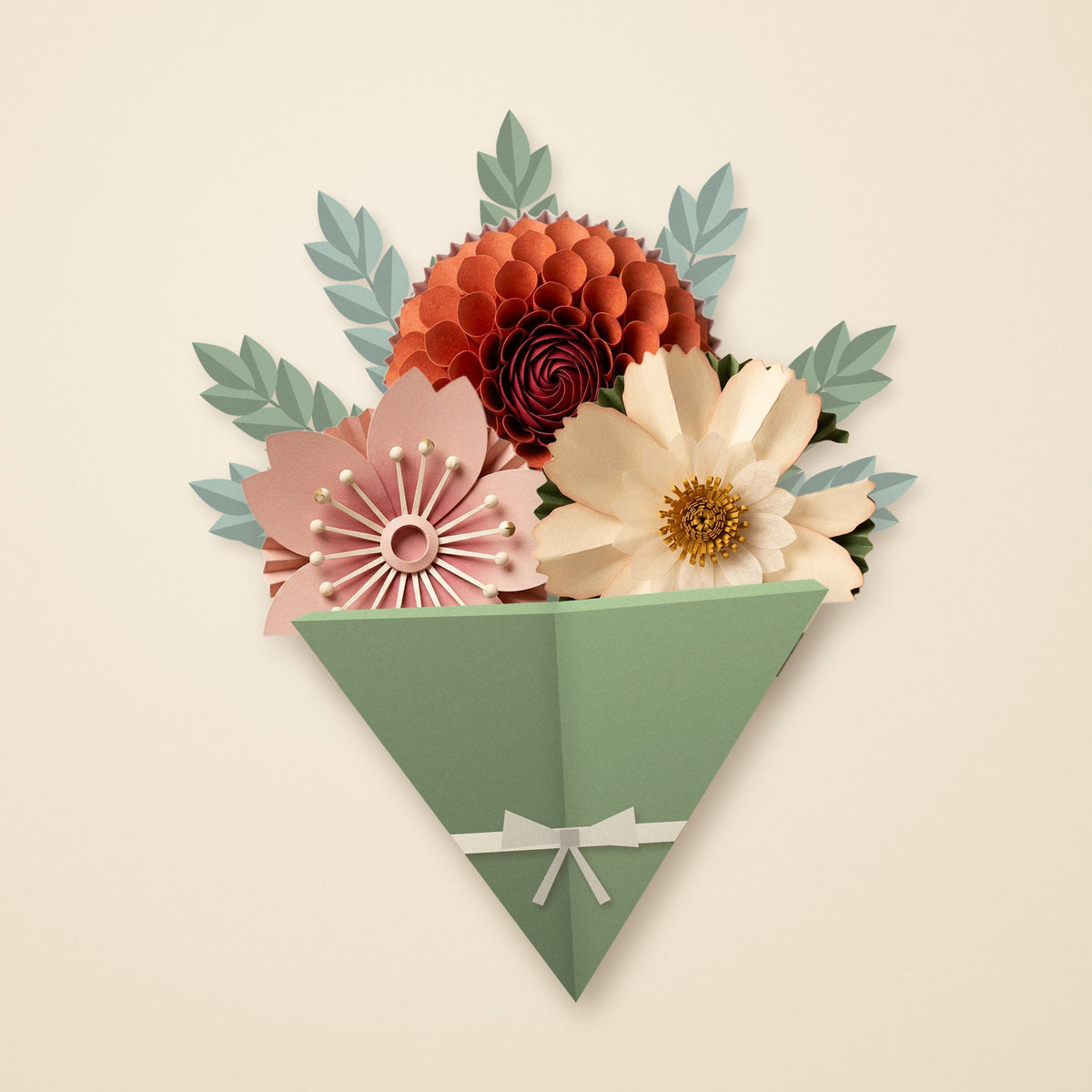 Meadow Wiesenblumenstrauß aus Papier mit Dahlia, Sakura und Daisy, Blumen, die nie verwelken, FOLDORI