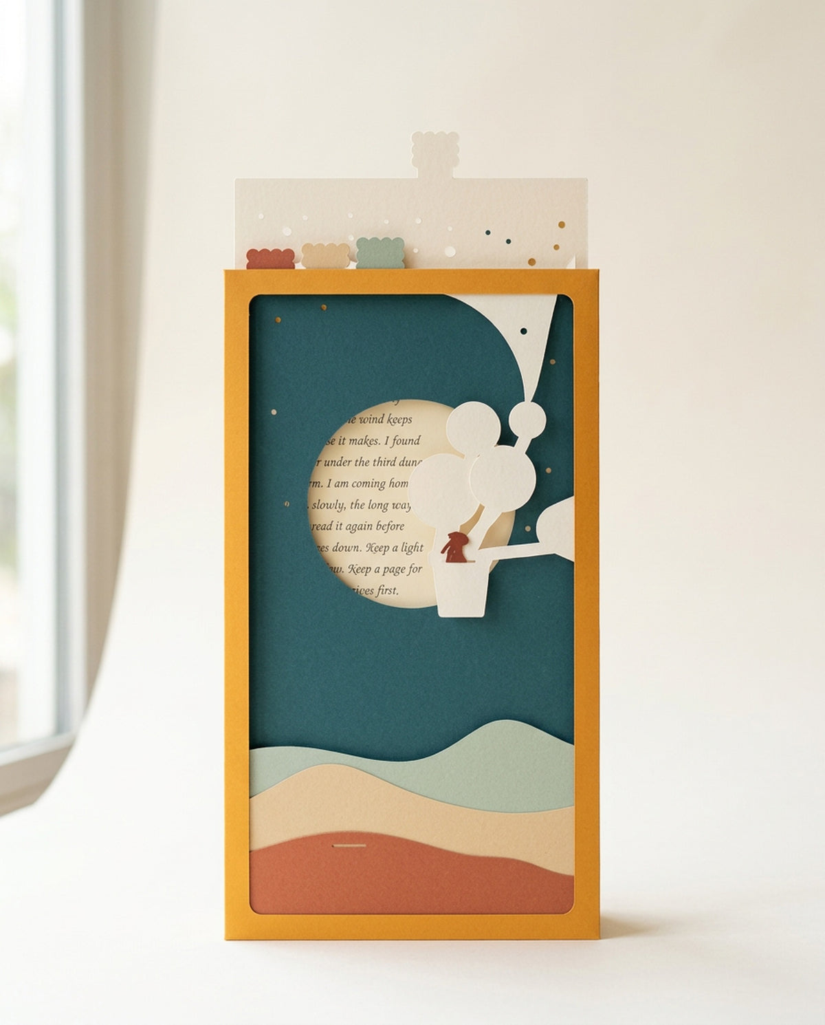 Dear Pen Pal Pocket Story with Noelani arrived in the balloon basket, the top layer raised out of the mustard sleeve