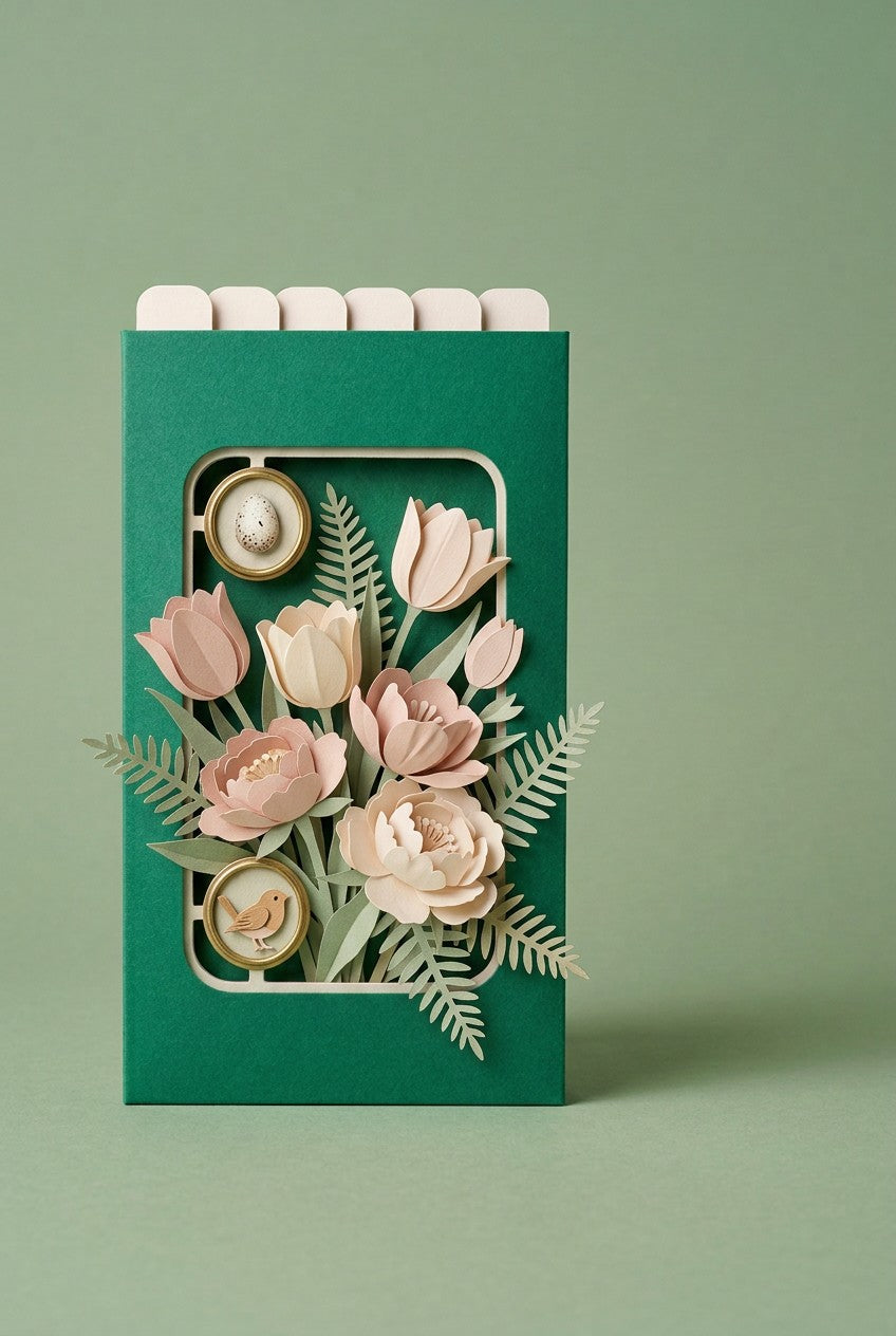 Mother's Love Pocket Story: green sleeve with a paper bouquet bursting out