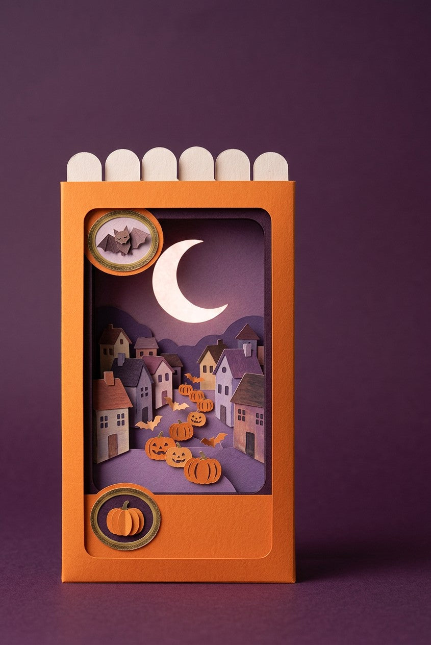 Halloween Invasion Pocket Story: orange sleeve, pumpkin parade through a moonlit paper village