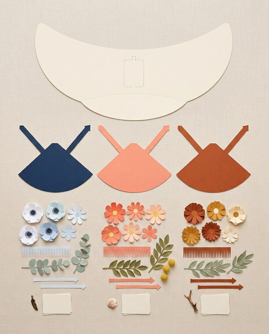 Paper Flowers Trio parts laid flat before folding