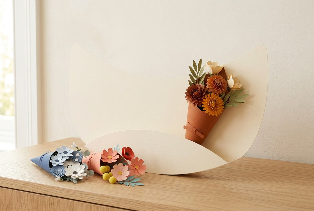 Paper Flowers Trio step 3, bouquets in the crescent